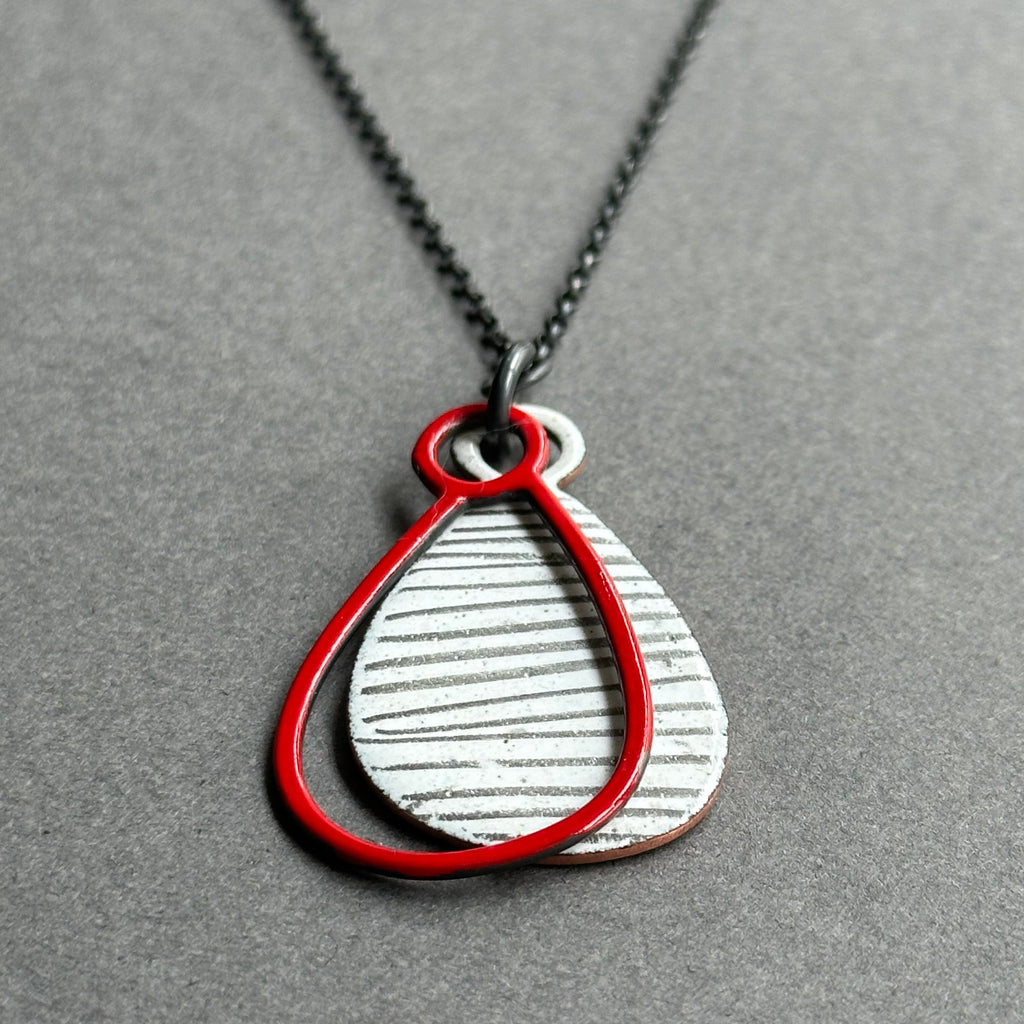 Pendant - Layered Teardrop - Stripy Enamel - Long