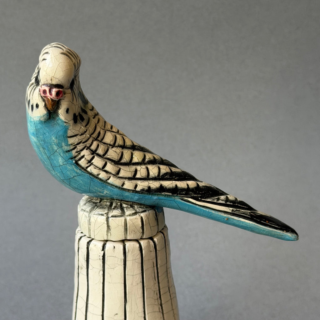 Ceramic Budgie - Single on a Pot - Small