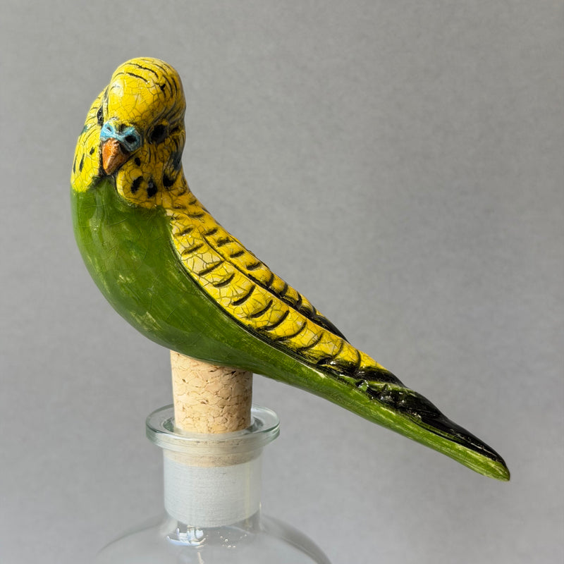 Ceramic Budgie - Bottle Stopper - Green