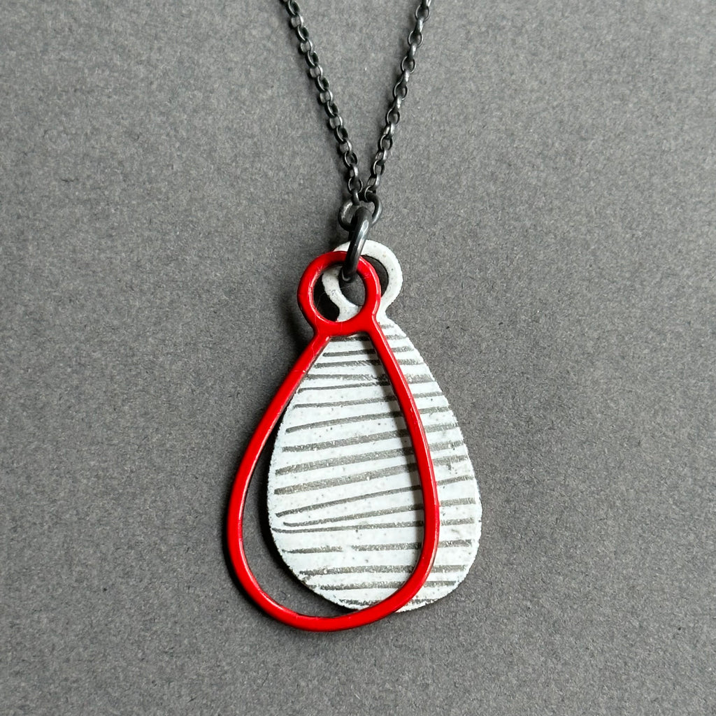 Pendant - Layered Teardrop - Stripy Enamel - Long