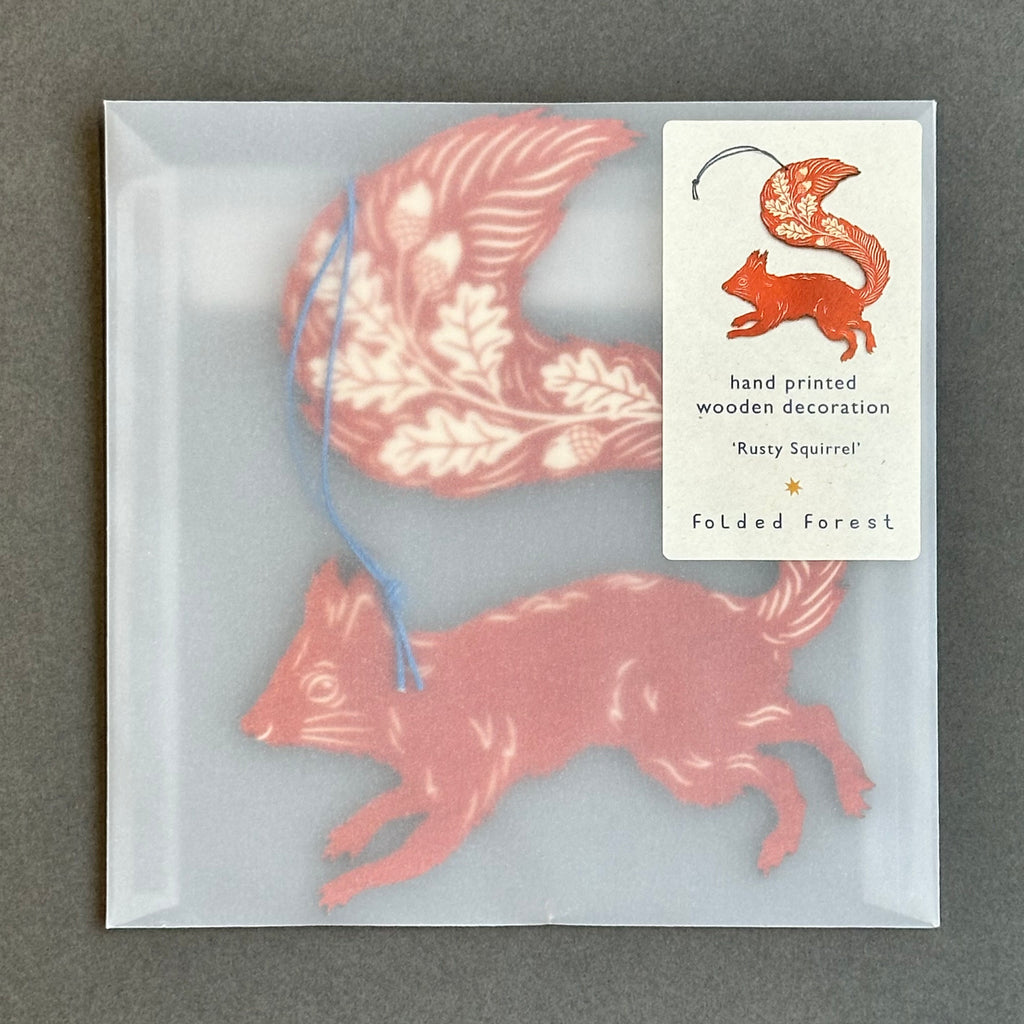 Screenprinted Wooden Decoration - Squirrel [Rusty Red]