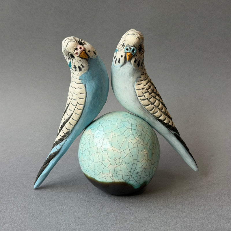 Ceramic Budgie - Pair on a Ball - Large