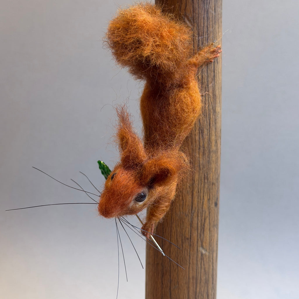 Needle Felted ‘Buster’ Squirrel on a Bobbin with Teal Pincushion