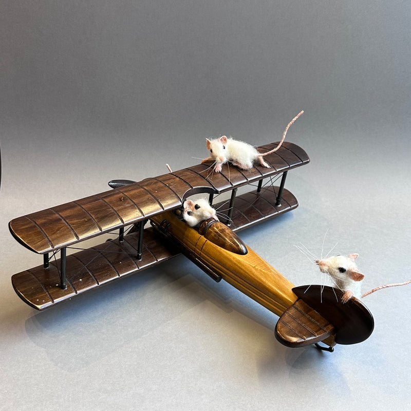 Needle Felted Mice & Wooden Plane ‘Octave & the Wright Bros’