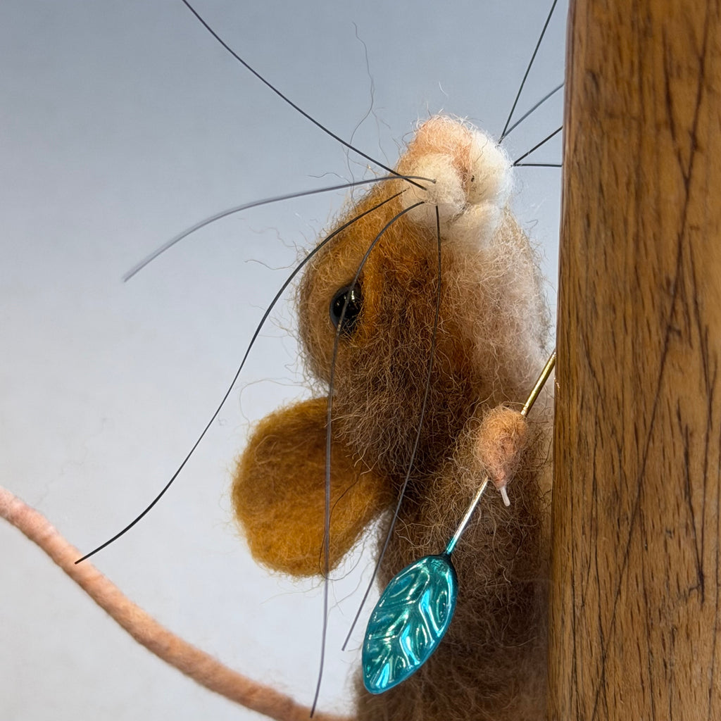 Needle Felted ‘Bridget’ Mouse on a Bobbin with Purple Pincushion