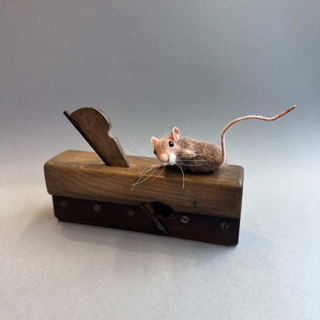 Needle Felted Mouse ‘Thimble on a Vintage Joiners Plane’