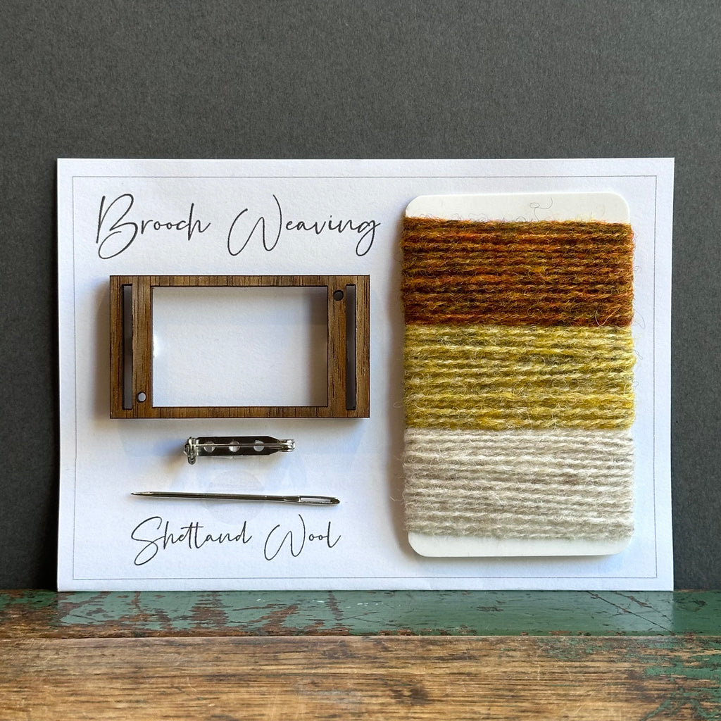 Brooch Weaving Kit - Rectangle - Shetland Wool - Orange/Mustard