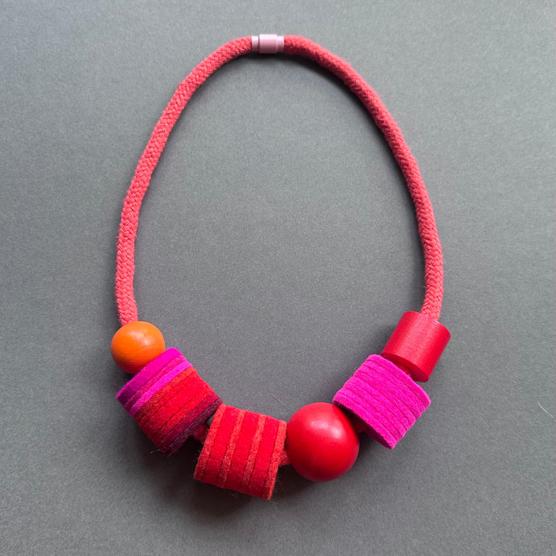 Industrial Felt, Wood & Rope Necklace 'Mulberry'