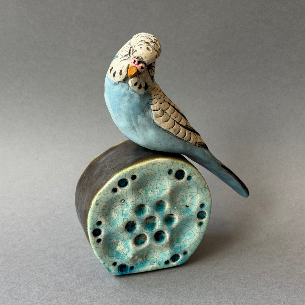 Ceramic Budgie - Single on a Plinth - Large