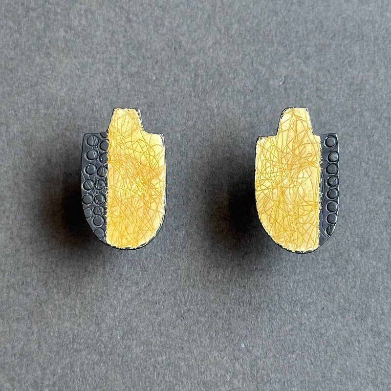 Earrings - Bottle Shape Studs - Matt Yellow Enamel