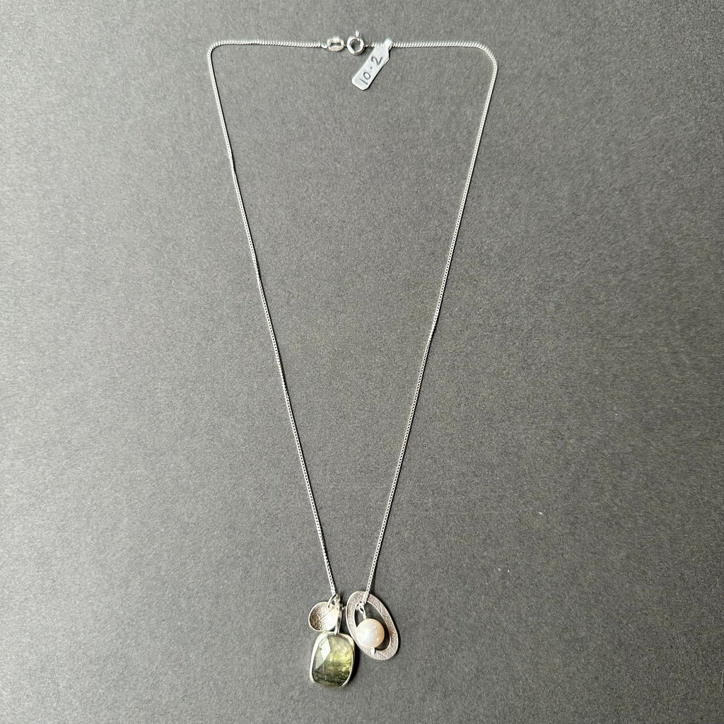 Leaf Charm Cluster Necklace with Prehnite