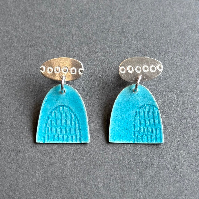 Earrings - Arch Stud Drops - Turquoise Enamel