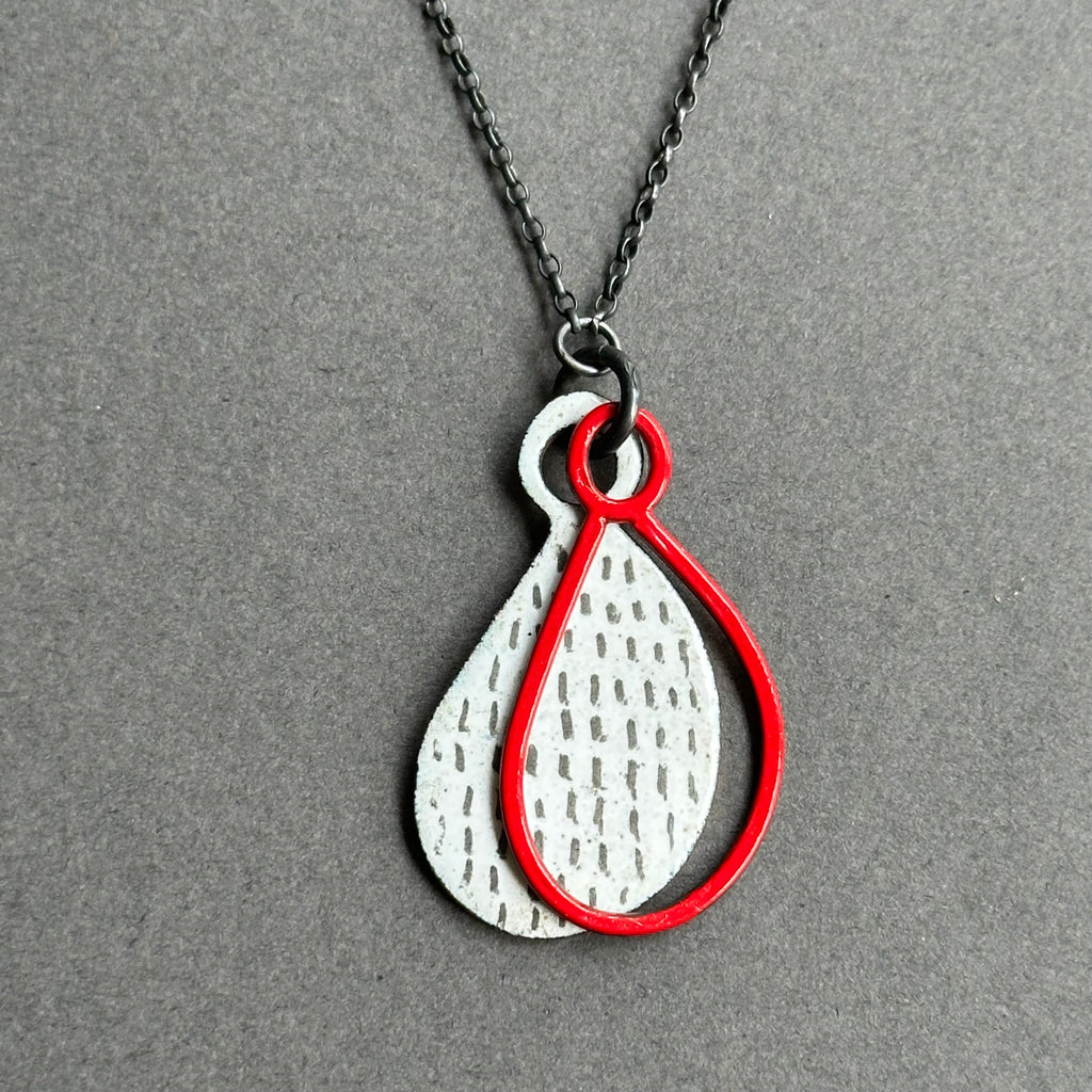Pendant - Layered Teardrop - Dash Enamel - Short