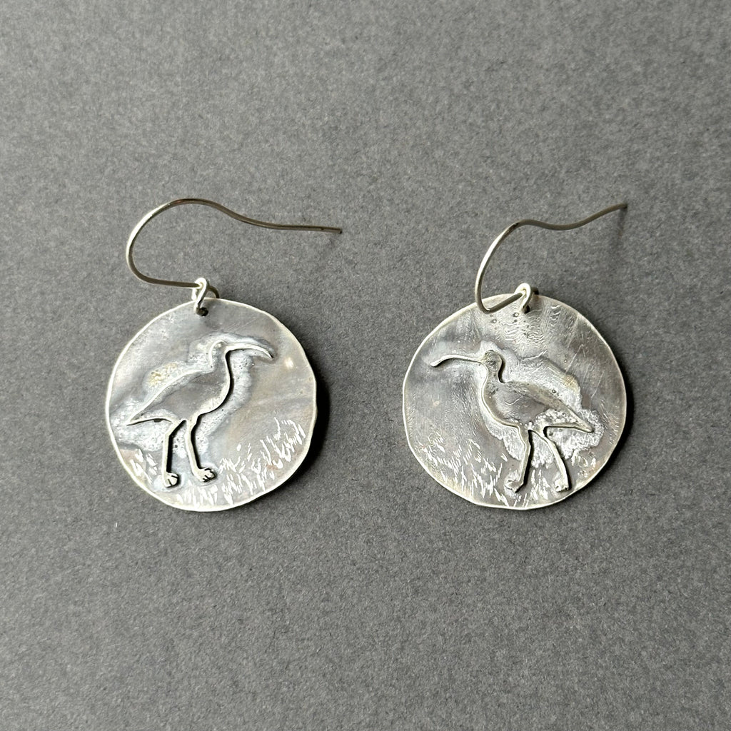 Sterling Silver Drop Earrings - Curlew in the Mist - Large