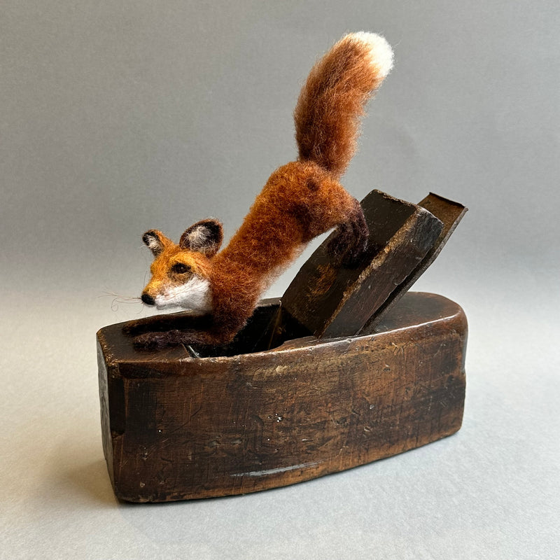 Needle Felted Fox ‘Bramble’ on a Vintage Plane