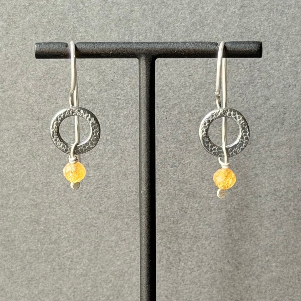 Drop Earrings Oxidised Silver & Yellow Tourmaline