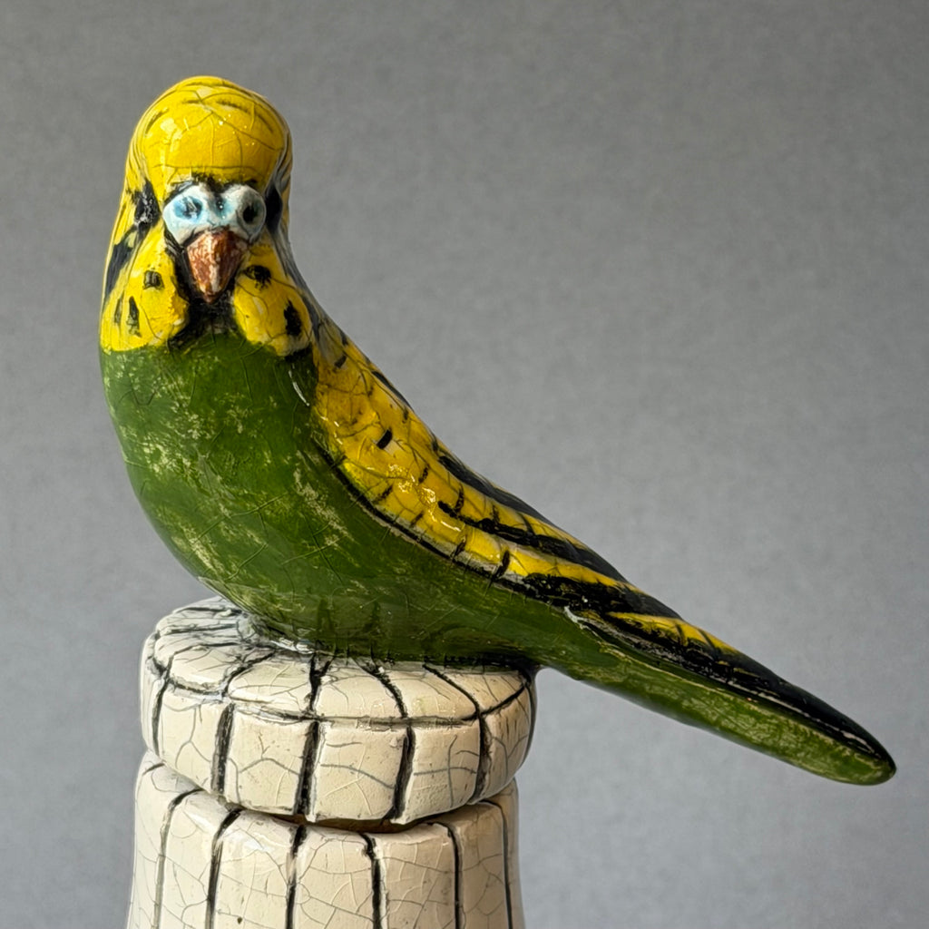 Ceramic Budgie - Single on a Pot - Small