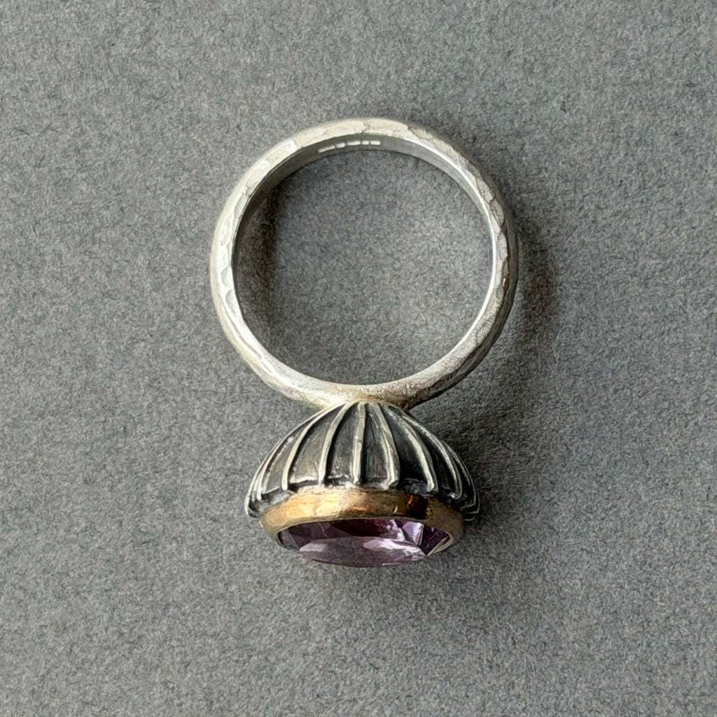 Ring - 12mm - Silver, Oxidised Silver, Gold & Purple Amethyst