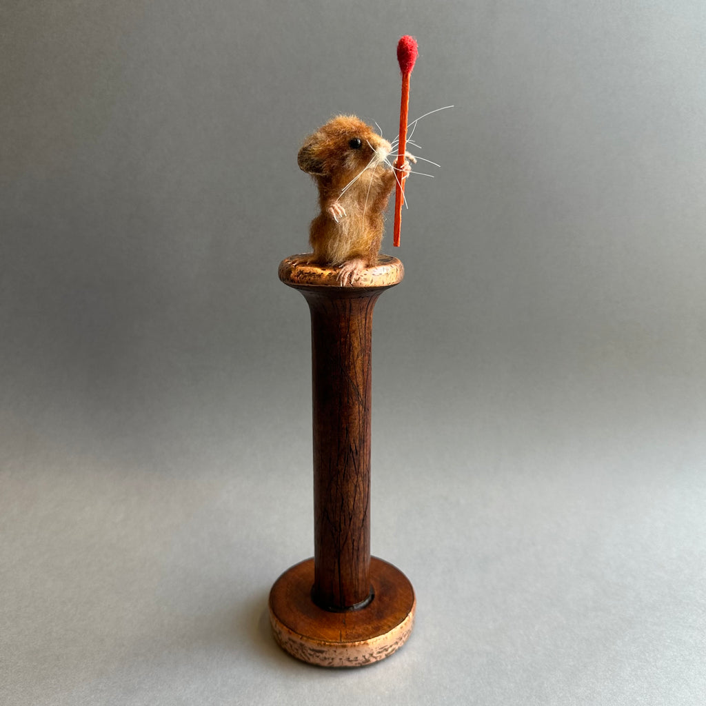 Needle Felted Mouse on a Candlestick ‘Where’s me Candle?’