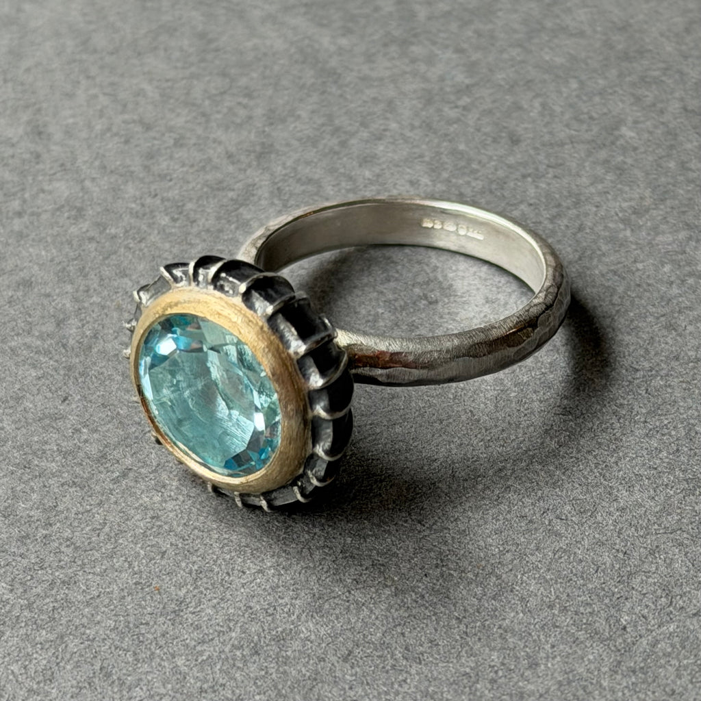 Ring - 12mm - Silver, Gold & Sky Blue Topaz