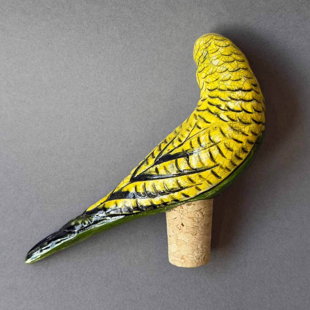 Ceramic Budgie - Bottle Stopper - Green
