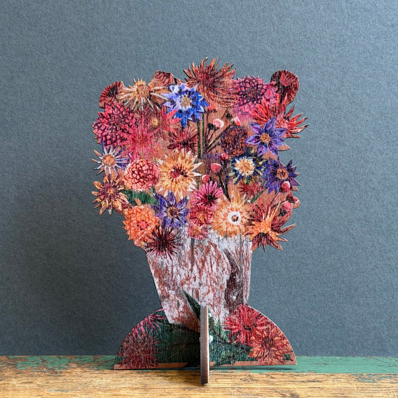 Wooden Keepsake with Greeting Card - Dahlias