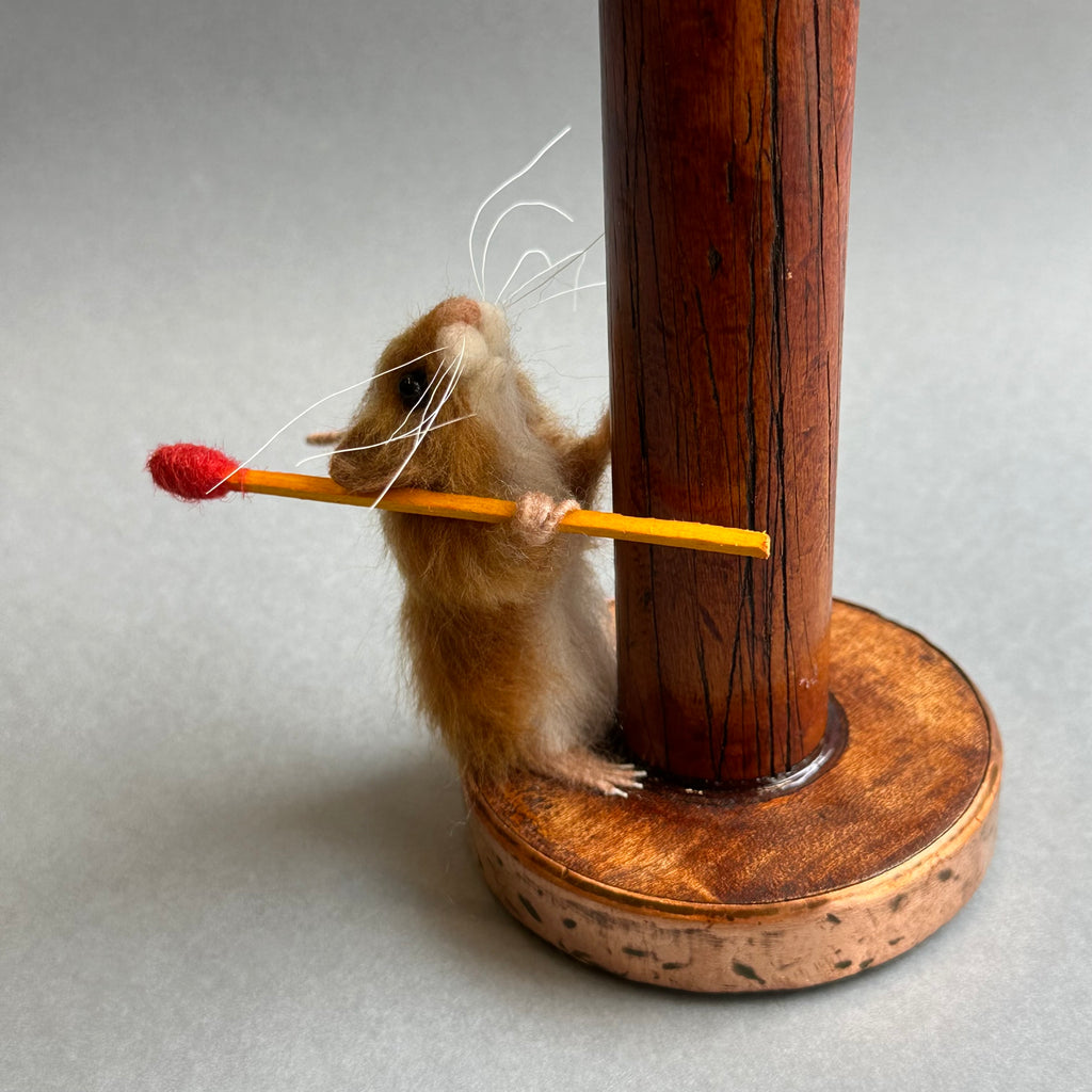 Needle Felted Mouse on a Candlestick ‘Dotty’ [with candle]