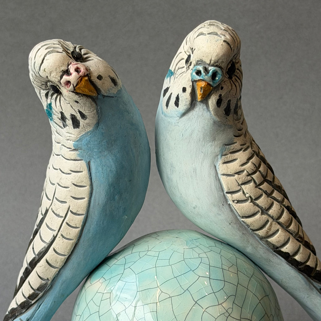 Ceramic Budgie - Pair on a Ball - Large