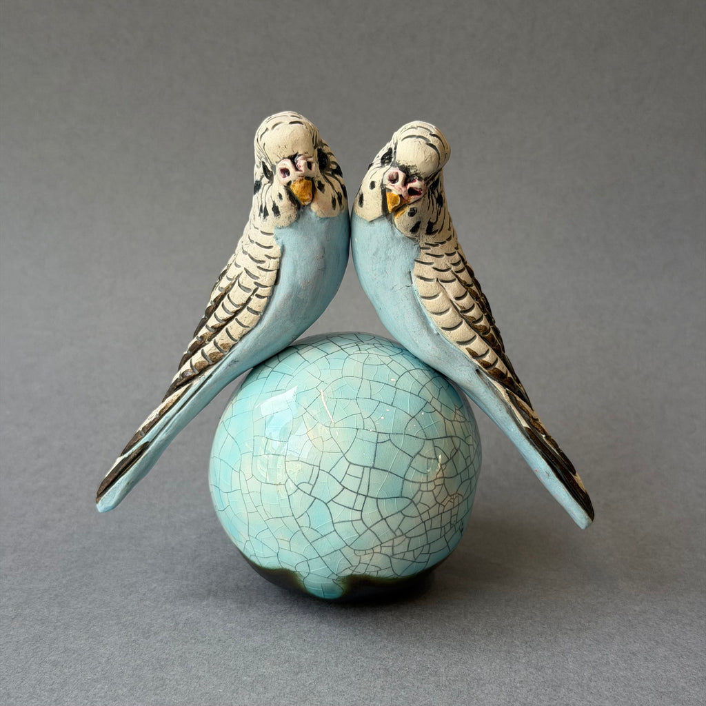Ceramic Budgie - Pair on a Ball - Medium