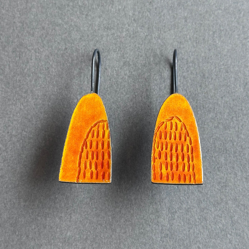 Earrings - Pointy Arch - Burnt Orange Enamel