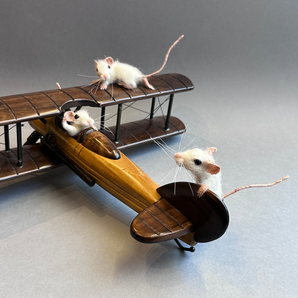 Needle Felted Mice & Wooden Plane ‘Octave & the Wright Bros’