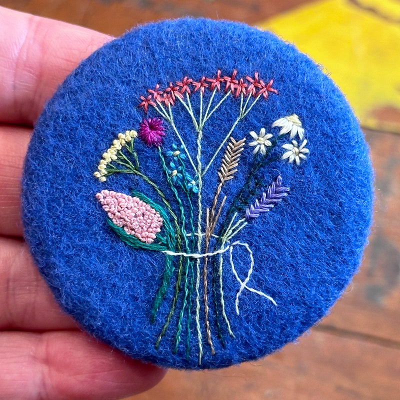 Hand Embroidered Badge - Wildflower Bouquet - Blue [A]