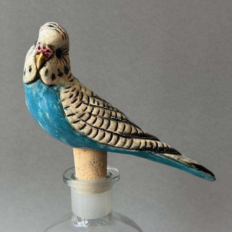 Ceramic Budgie - Bottle Stopper - Blue