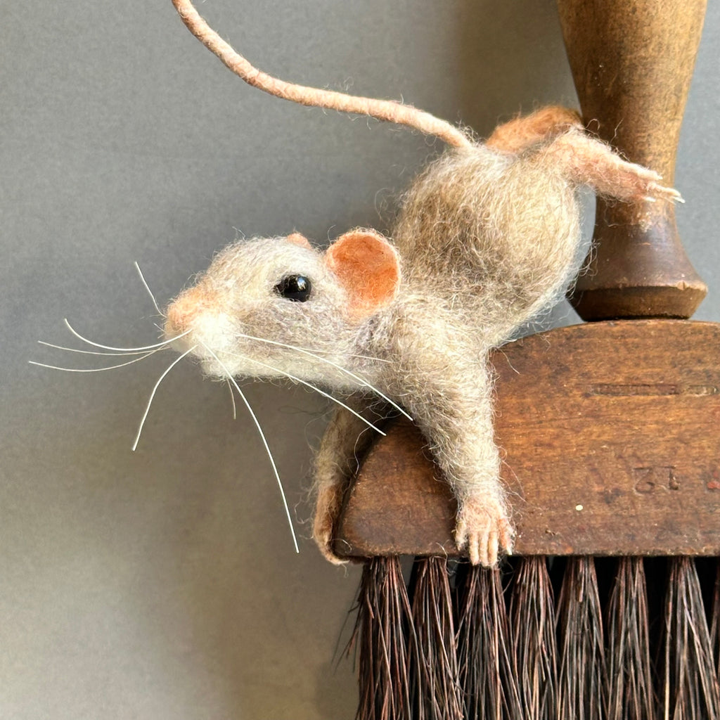 Needle Felted Mouse ‘Iris’ on a Vintage Paintbrush