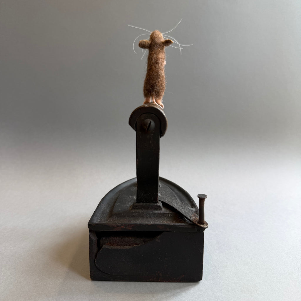 Needle Felted ‘Pickle’ Mouse on an Old Iron