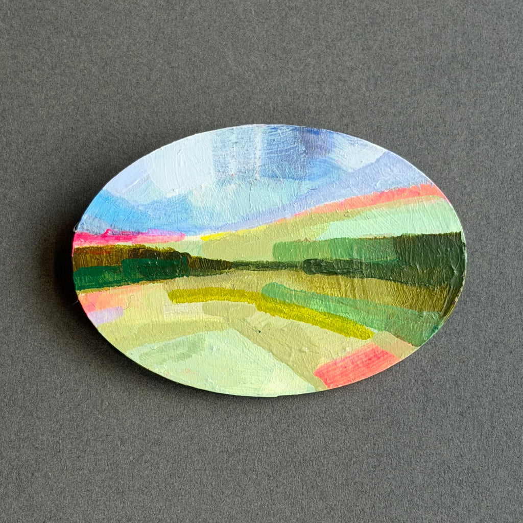 Hand-Painted Landscape Brooch - Oval