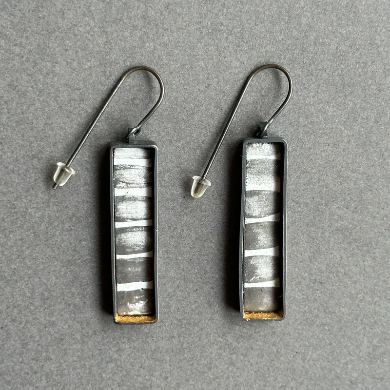 Earrings - Long Stripy Drops with Gold Leaf