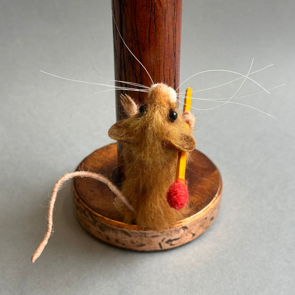 Needle Felted Mouse on a Candlestick ‘Dotty’ [with candle]