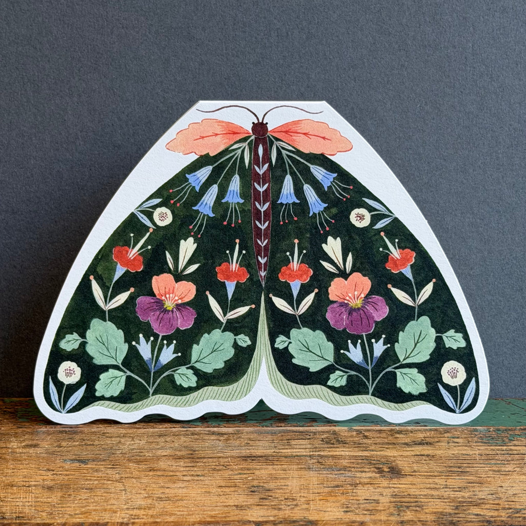 G/Card - Floral Moth Shaped Card - Forest Green