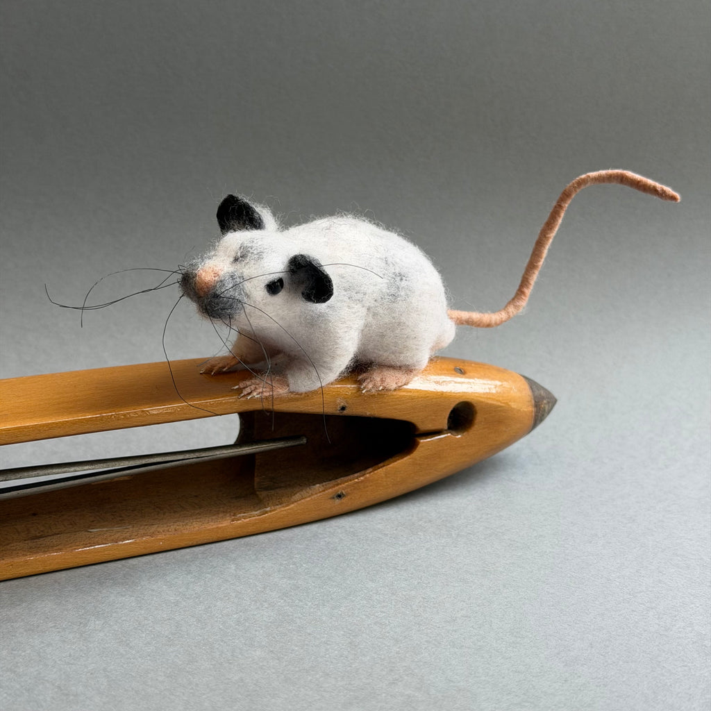 Needle Felted ‘Ratty’ on an Old Weaving Shuttle