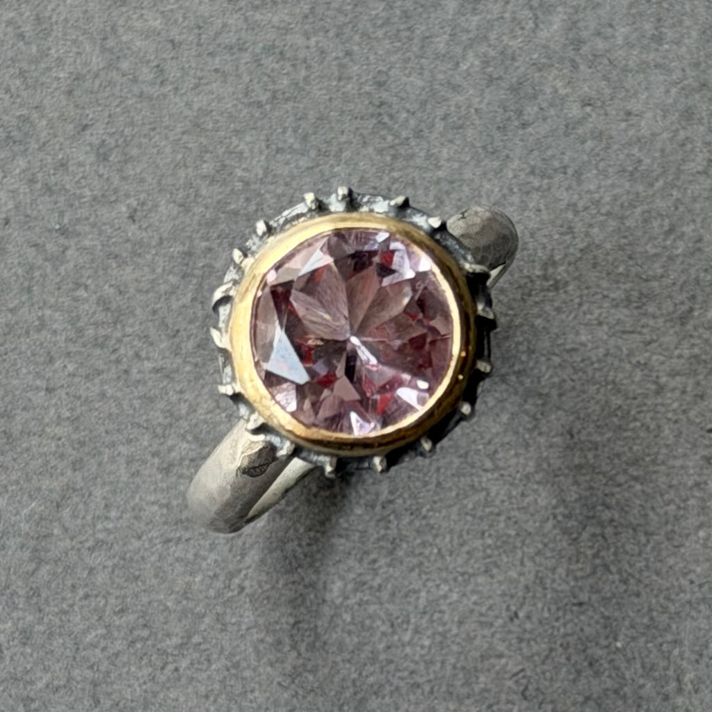 Ring - 10mm - Silver, Oxidised Silver, Gold & Purple Amethyst