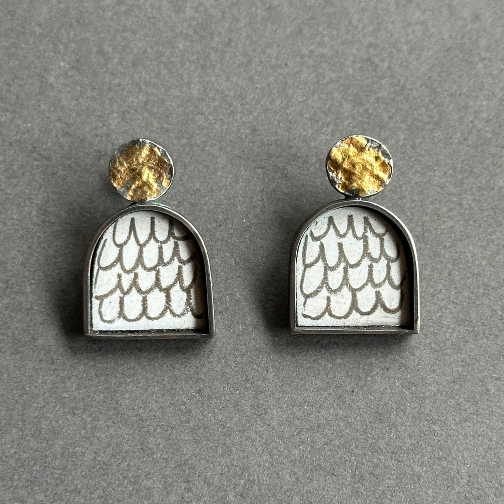 Earrings Inset Arch Studs with Gold Circle