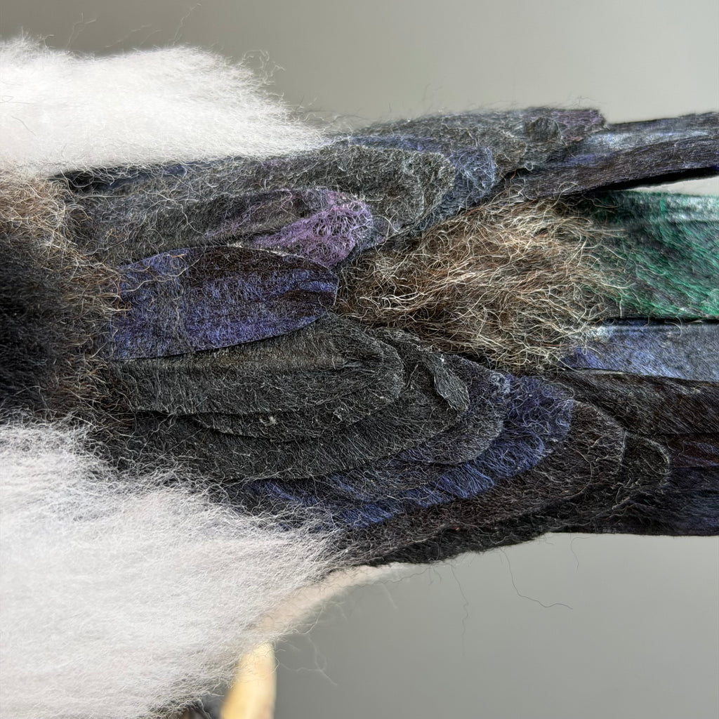 Needle Felted Magpie on Horn ‘Morgana’