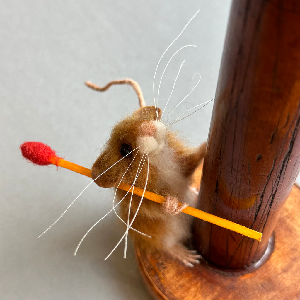 Needle Felted Mouse on a Candlestick ‘Dotty’ [with candle]