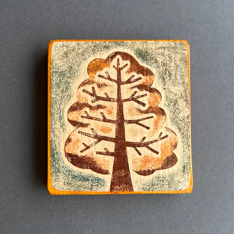 Collagraph Block ‘Tree’ Brown & Peach/Blue/Grey/Orange