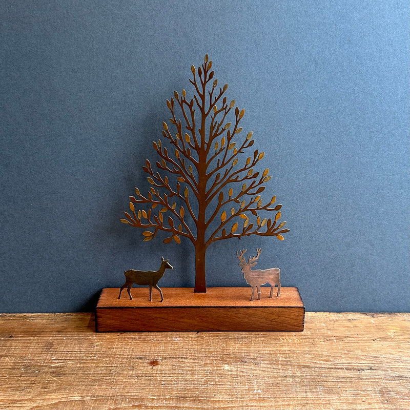 Golden Tree and Deer Sculpture