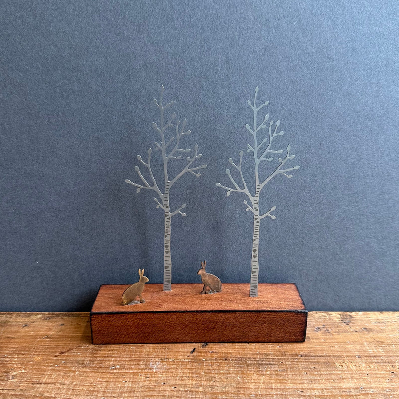 Miniature Sculpture ‘Silver Birch with Hares’