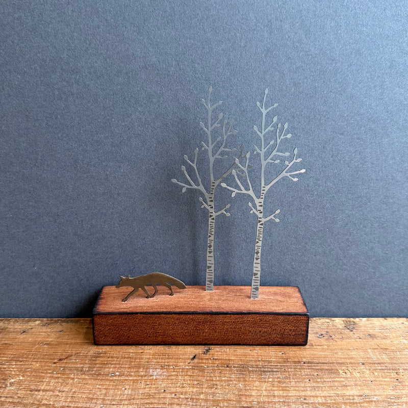 Miniature Sculpture ‘Silver Birch with Fox’