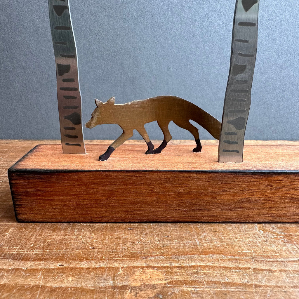 Silver Birch with Fox Sculpture
