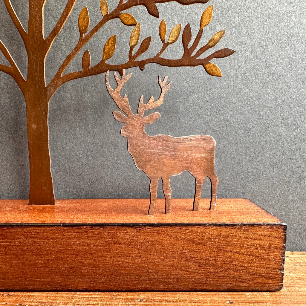 Golden Tree & Deer Sculpture